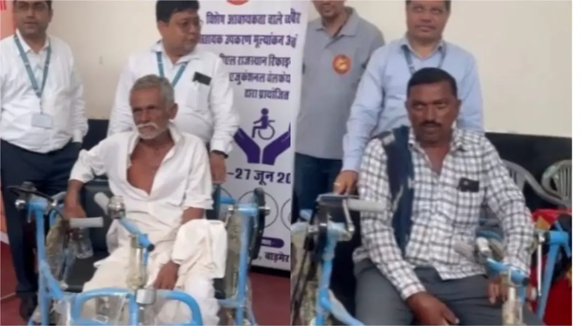 Distribution tricycles, wheelchairs, hearing aids smartphones to disabled people.