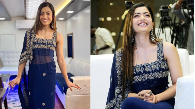 Blue Saree में Rashmika Mandanna ने ढाया कहर, कीमत सुन उड़ जाएंगे होश 2 rashmika
