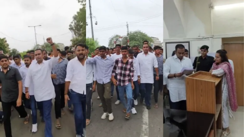 Barmer में छात्रसंघ चुनाव की बहाली को लेकर छात्रों का प्रदर्शन, कलेक्टर को सौंपा ज्ञापन